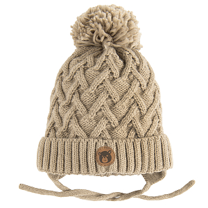 Beige winter earflap hat