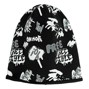 Black with white prints beanie hat