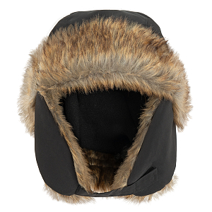 Black winter earflap hat with fur