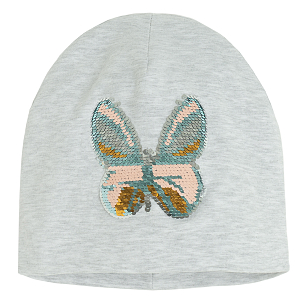 Grey beanie with butterfly print