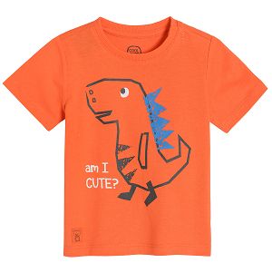 Orange short sleeve T-shirt with dinosaurs print