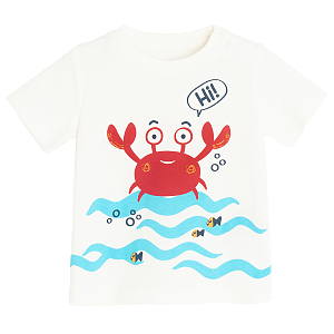 White T-shirt with crab in the sea print