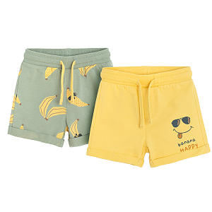 Yellow and khaki shorts with banana print and cord on the waist- 2 pack