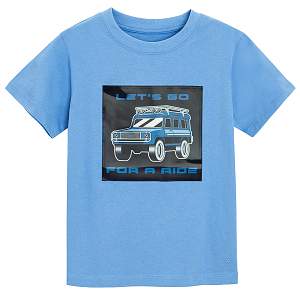 Blue T-shirt with 4x4 car Let's go for a ride print