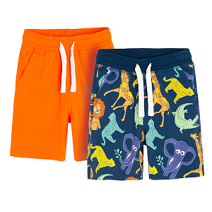 Orange and blue with wild animals print shorts- 2 pack
