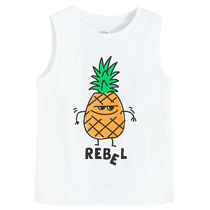 White sleeveless T-shirt with pineapple print