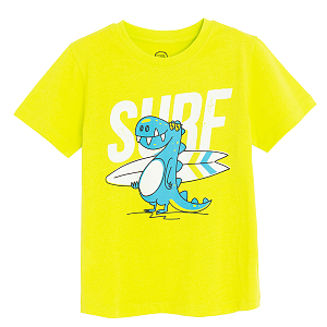 Yellow T-shirt with dinosaur surf print