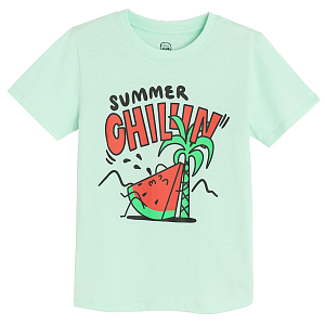 Light mint T-shirt with Summer Chilling print