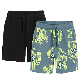 Black and blue grey long shorts with cactus print-2 pack