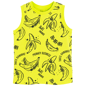Fluo yellow sleeveless T-shirt with bananas print