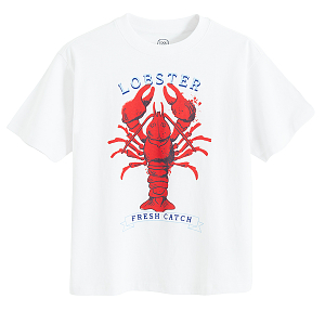 White T-shirt with Lobster print