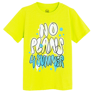 Fluo yellow T-shirt with No Plans $ the Summer print