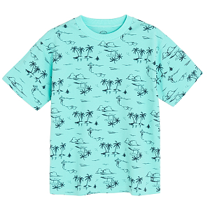 Blue polo T-shirt with palm trees print