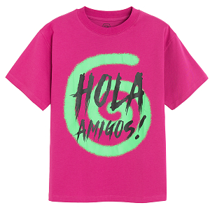 Fuchsia T-shirt with HOLA AMIGOS print