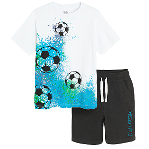 Σετ λευκή μπλούζα και μαύρο σορτς με σχέδιο μπάλα ποδοσφαίρου