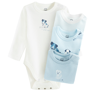 White and blue long sleeve bodysuits with dogs print- 4 pack