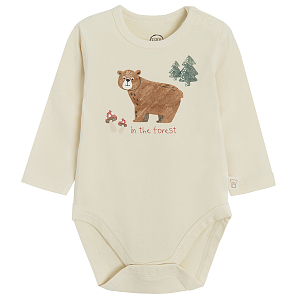 Ecru long sleeve bodysuit with bear print