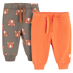 Brown and grey with bears print jogging pants- 2 pack