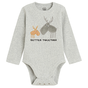 Grey long sleeve bodysuit with mom and baby dear print