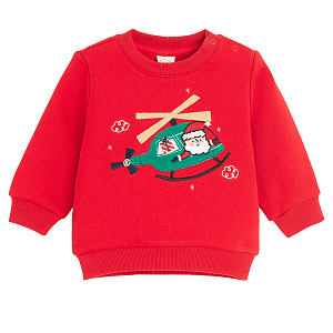 Red sweatshirt with Santa Claus in helicopter print