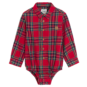 Red checked long sleeve bodysuit