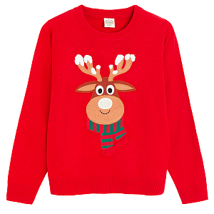 Dark red sweater with raindeer print