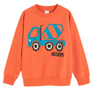 Brown sweater with concrete mixer print