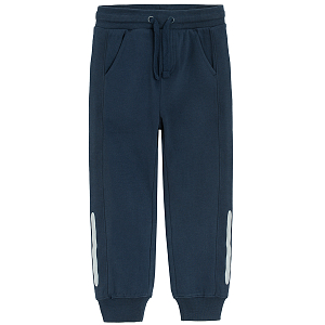 Blue jogging pants with silver stripe