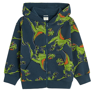 Blue zip through hooded sweatshirt with dinosaurs print