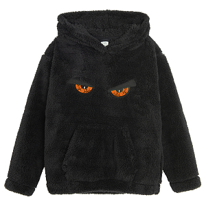 Dark grey hooded sweatshirt with angry eyes print