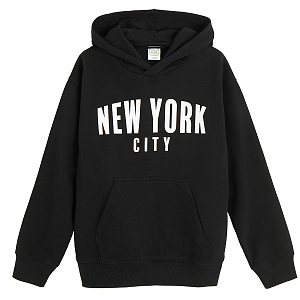 Black hooded sweatshirt with NEW YORK print