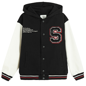 White and black buttons hooded sweatshirt with S letter print