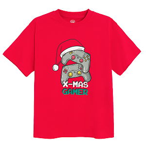 Red T-shirt with Xmas Gamer print