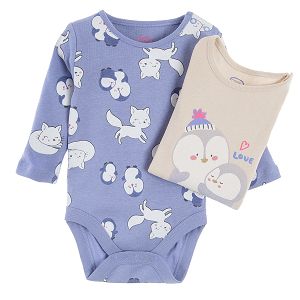 White and blue long sleeve bodysuits 2-pack