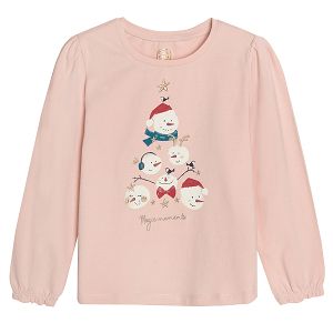 Light pink Christmas long sleeve blouse