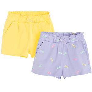 Yellow and violet with sunglasses shorts with elastic waist