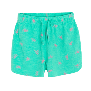 Green shorts with print and adjustable waist
