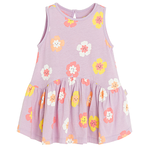 Violet sleeveless dress with flowers print