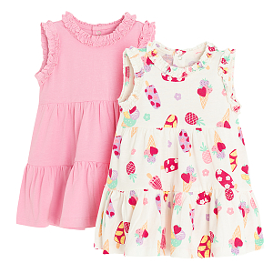 Pink and white sleeveless dresses with ice cream print- 2 pack