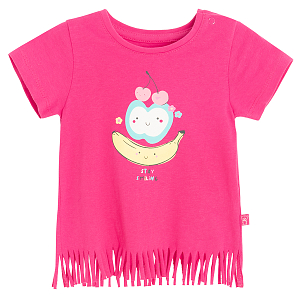 Dark pink T-shirt with fruit and STAY SMILING print