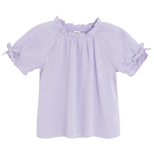 Purple  blouse with short puffy sleeves