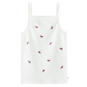White sleevless T-shirt with watermelons print
