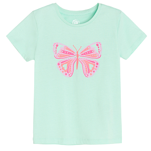 Turquoise T-shirt with butterfly print