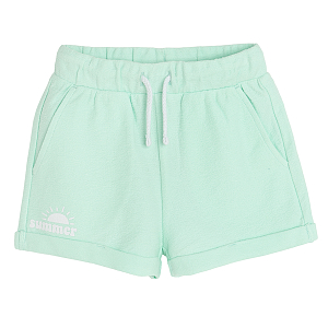 Turquoise shorts with cord on waist