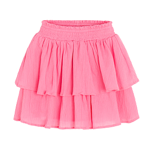 Pink skirt with high elastic waist and ruffle
