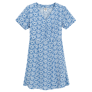Φόρεμα κοντομάνικο μπλε με λευκά σχέδια