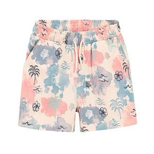 Pink shorts with seaside prints