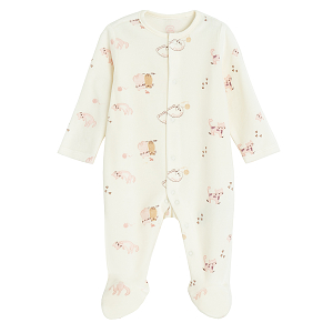 Ecru footed overall with kittens print