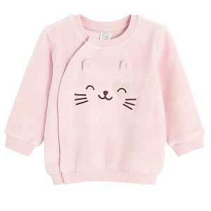 Pink button through sweatshirt with kitten print