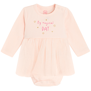 Pink long sleeve bodysuit with tutu skirt and My magical DAY print